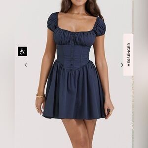 House of CB NALA FRENCH NAVY GATHERED MINI DRESS